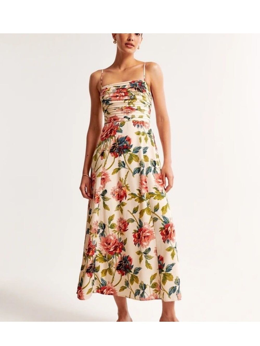 Abercrombie & Fitch Emerson Crepe Midi Dress in Cream Floral